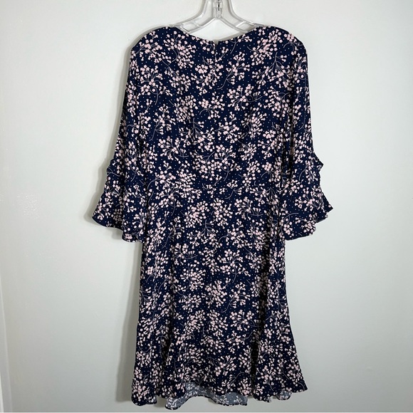 Boden 3/4 Sleeve Shift Dress-Ruffle Sleeves & Hem-Blue Pink Floral-Size 8 - Picture 7 of 9